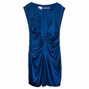 Suzi Chin for Maggy Boutique Royal Blue Silk Satin Pleated Draped Cocktail Dress